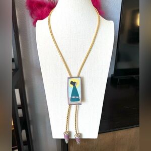 Vintage Artisan Painted Clay Bolo Tie Necklace